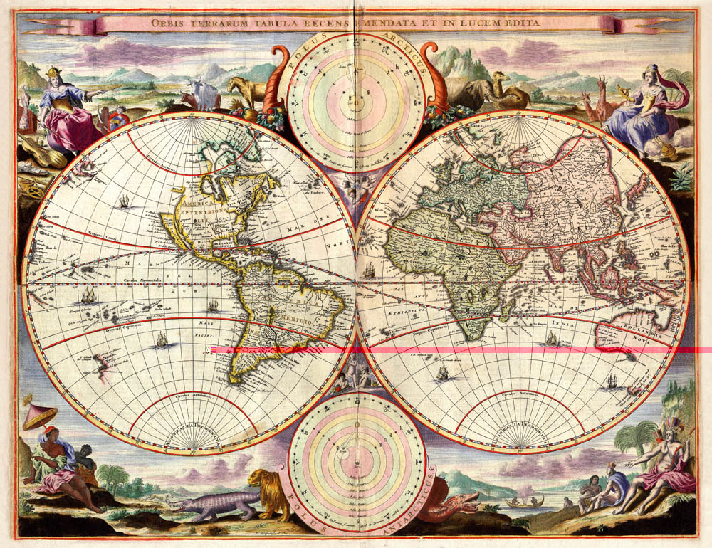 Wereldkaart 1680 Planisphere Stoopendaal